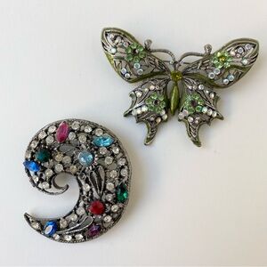 Colorful Butterfly and Swirl Brooch Set